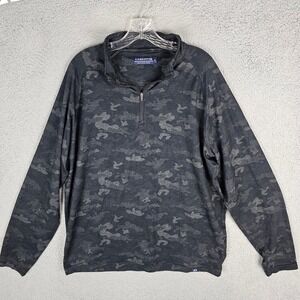 Fish Hippie Pullover Mens Large Camo Quarter Zip Long Sleeve Mock Neck Top Soft